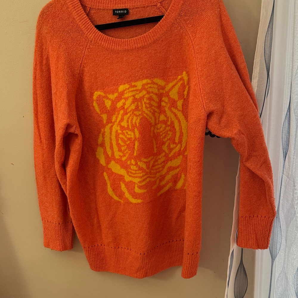 Torrid Orange Sweater with Yellow Tiger Design